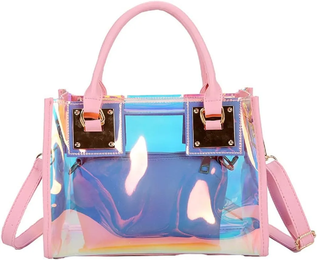Women Transparent Shoulder Crossbody Bag,2 in 1 Designer Fashion Ladies Handbag Purse Shoulder Bag Satchel