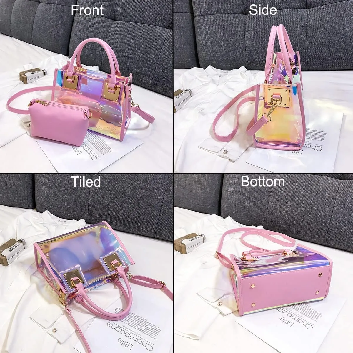 Women Transparent Shoulder Crossbody Bag,2 in 1 Designer Fashion Ladies Handbag Purse Shoulder Bag Satchel
