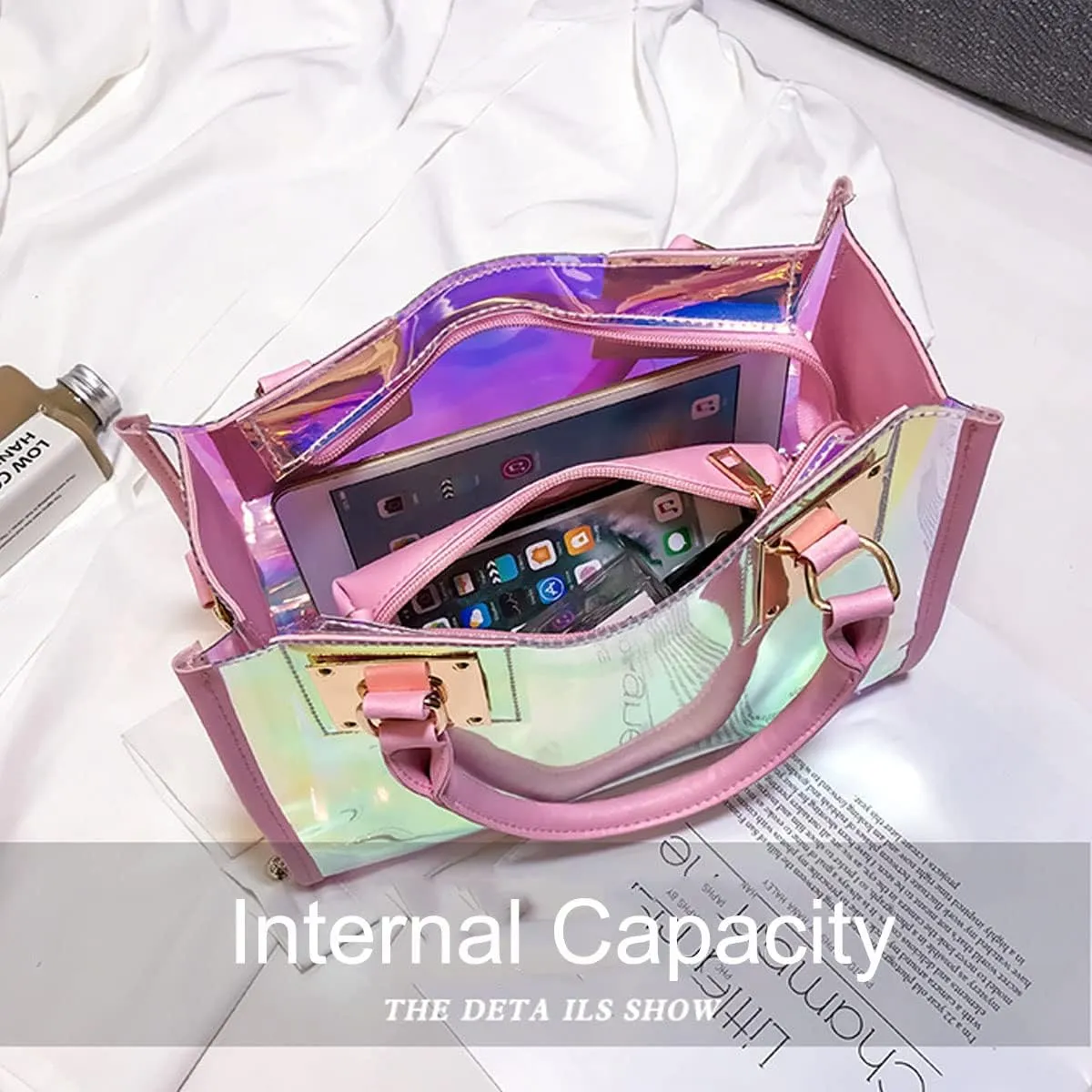 Women Transparent Shoulder Crossbody Bag,2 in 1 Designer Fashion Ladies Handbag Purse Shoulder Bag Satchel