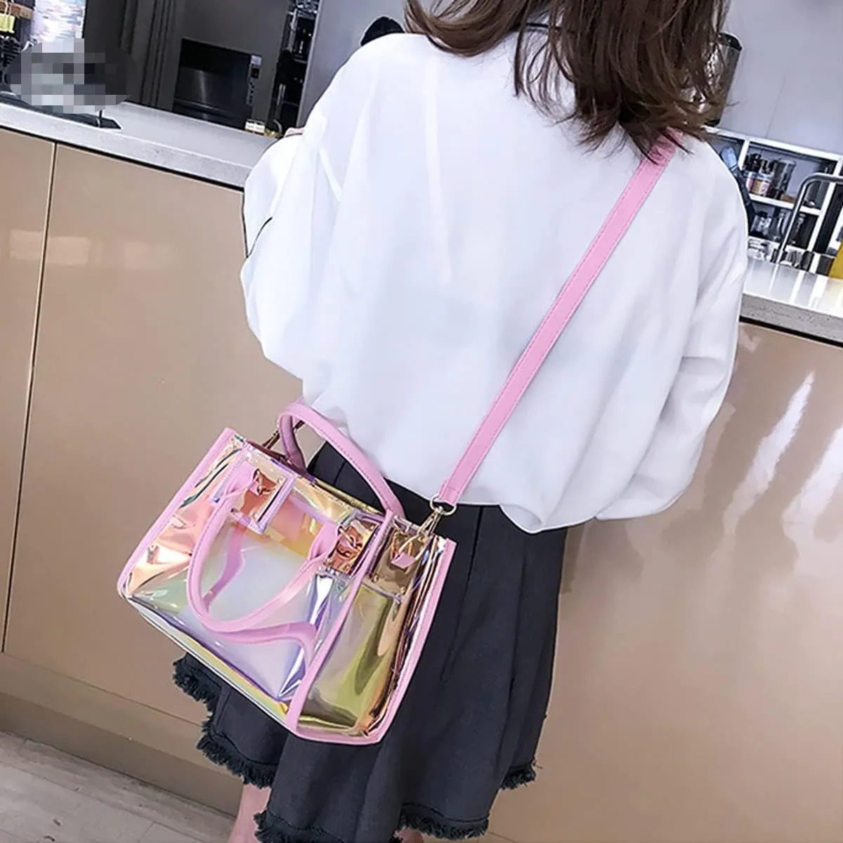 Women Transparent Shoulder Crossbody Bag,2 in 1 Designer Fashion Ladies Handbag Purse Shoulder Bag Satchel
