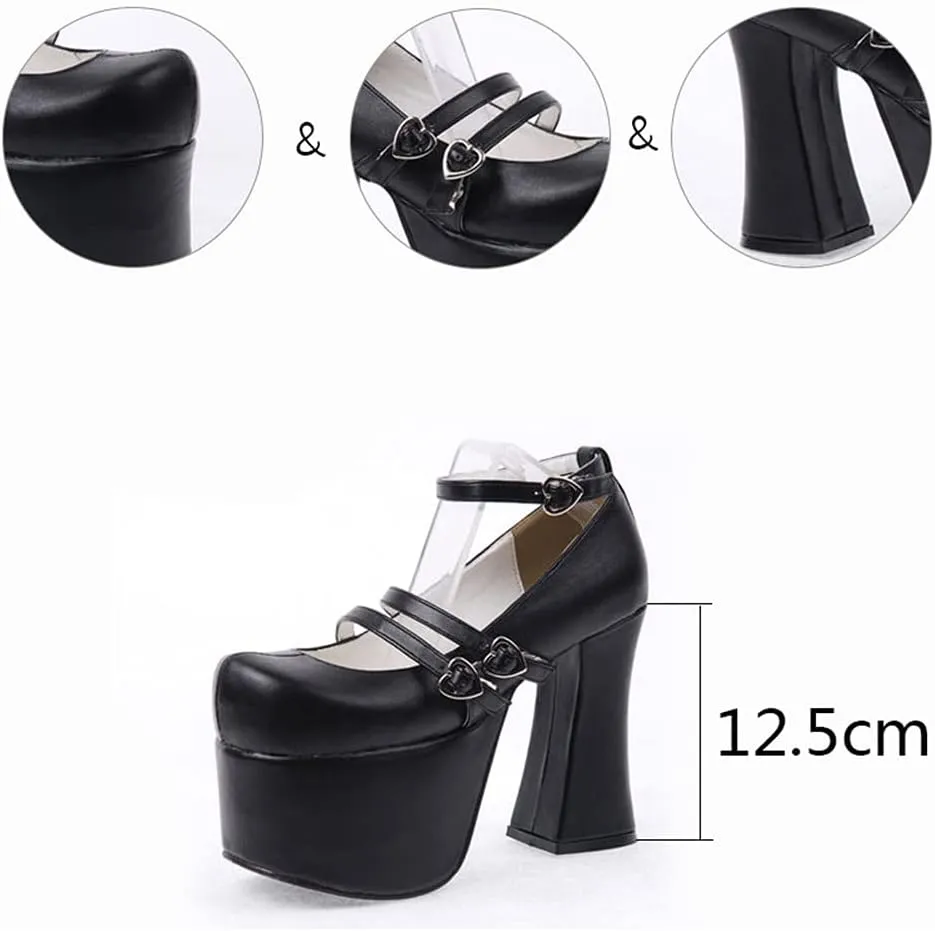 Women's 12.5cm High Heels Thick Platform Pumps Queen Cosplay Gothic Punk Lolita Shoes