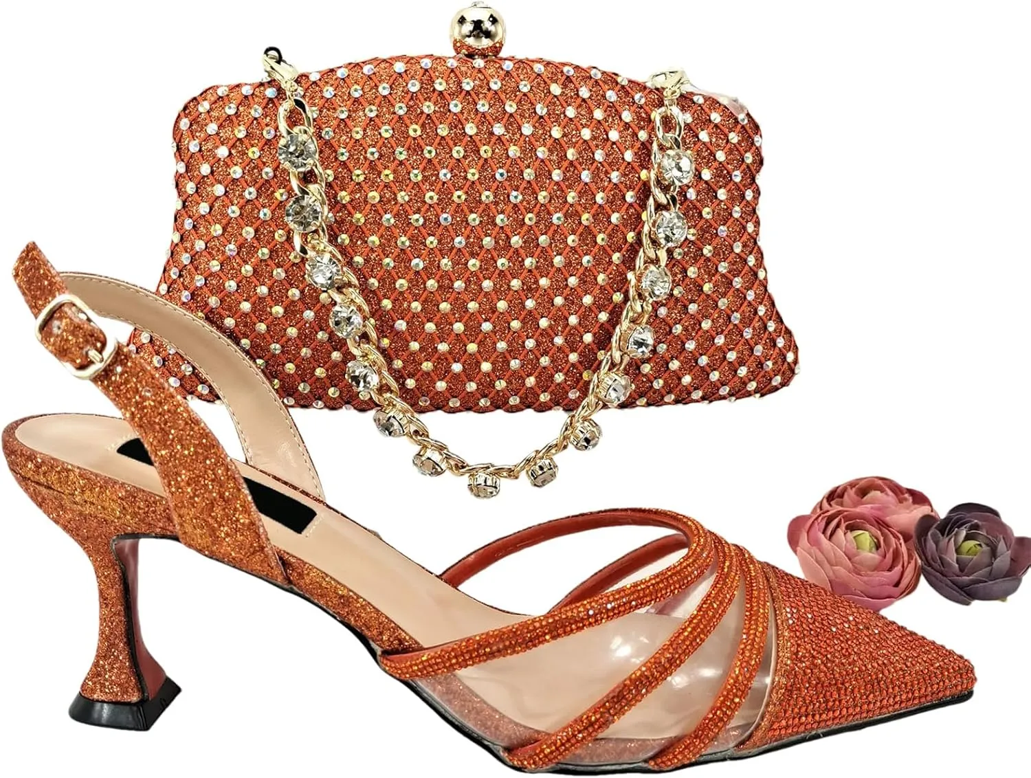Womens African Themed Sparkly Evening Shoes and Purse Set Crystal Embellished High Heels for Special