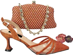 Womens African Themed Sparkly Evening Shoes and Purse Set Crystal Embellished High Heels for Special