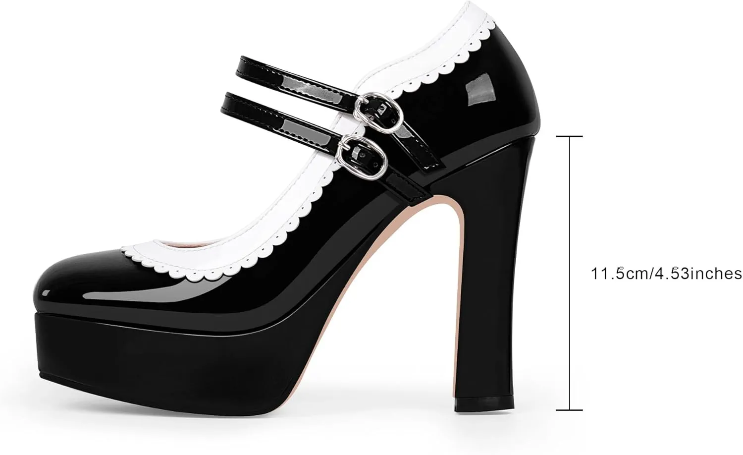 Women's Ankle Strap Plafrom Mary Janes Pumps Block High Heels Double Buckle Patent Leather Dress Shoes