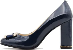 Women's Chunky Heel Ornament Decoration Genuine Leather Dress Pumps Shoes for Official Occasion