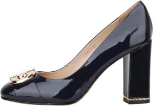Women's Chunky Heel Ornament Decoration Genuine Leather Dress Pumps Shoes for Official Occasion