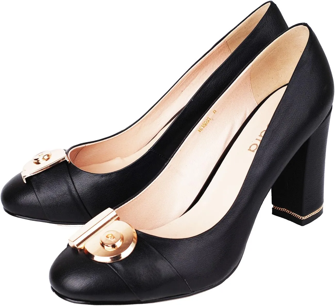 Women's Chunky Heel Ornament Decoration Genuine Leather Dress Pumps Shoes for Official Occasion