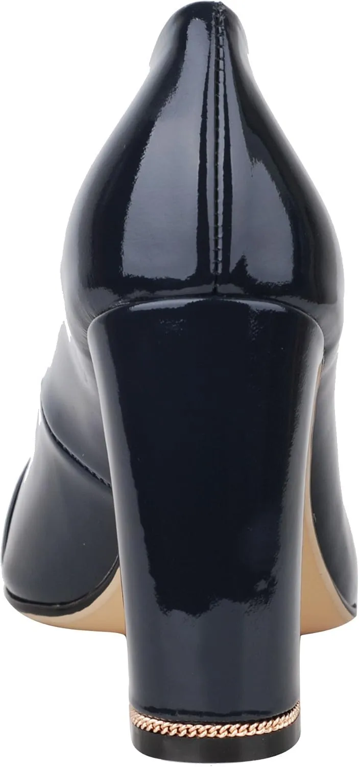 Women's Chunky Heel Ornament Decoration Genuine Leather Dress Pumps Shoes for Official Occasion