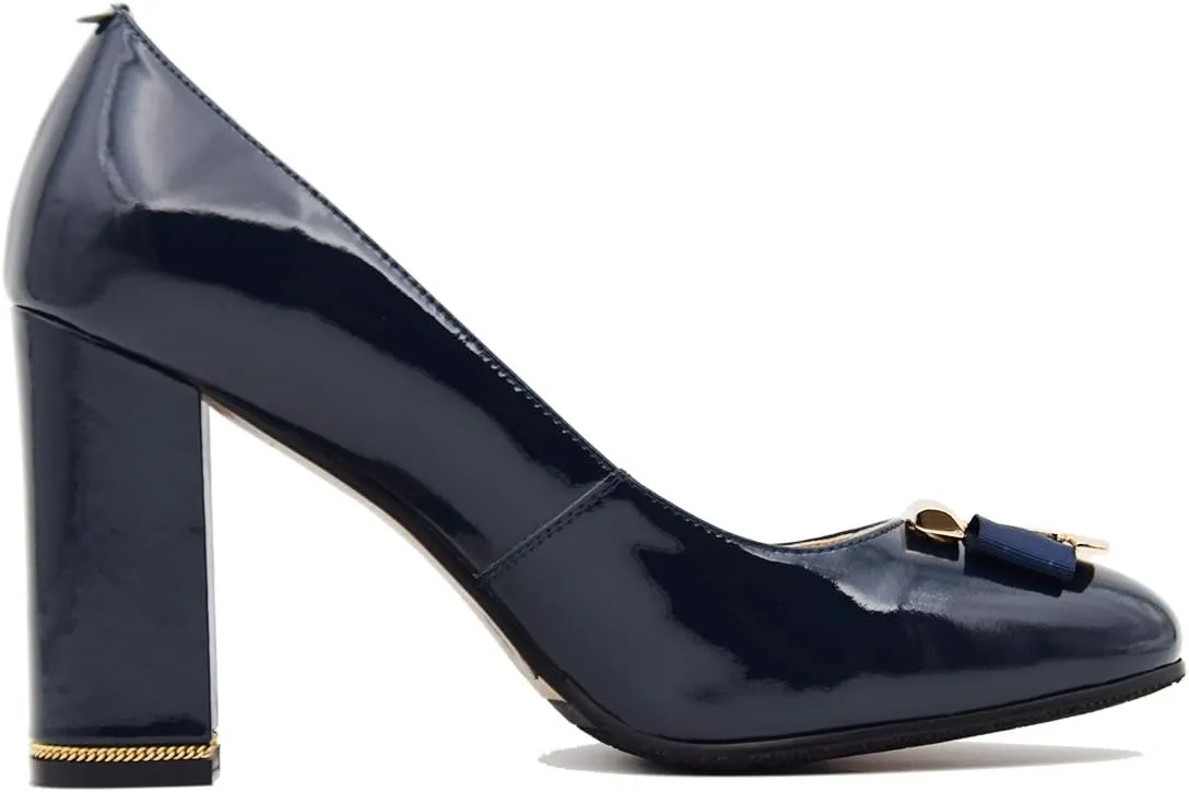 Women's Chunky Heel Ornament Decoration Genuine Leather Dress Pumps Shoes for Official Occasion