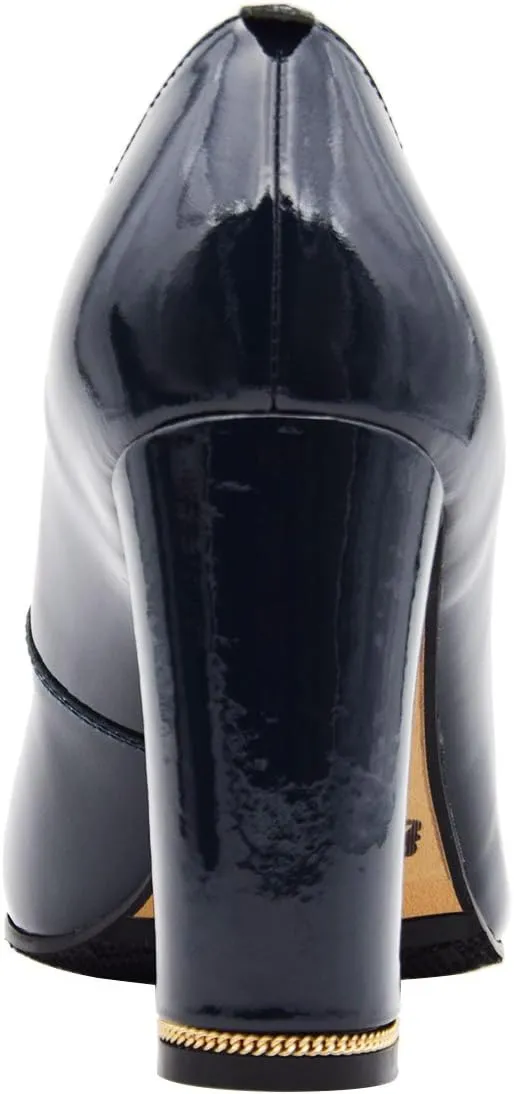 Women's Chunky Heel Ornament Decoration Genuine Leather Dress Pumps Shoes for Official Occasion