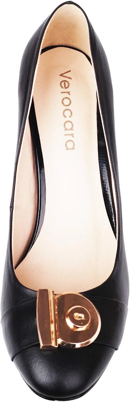 Women's Chunky Heel Ornament Decoration Genuine Leather Dress Pumps Shoes for Official Occasion
