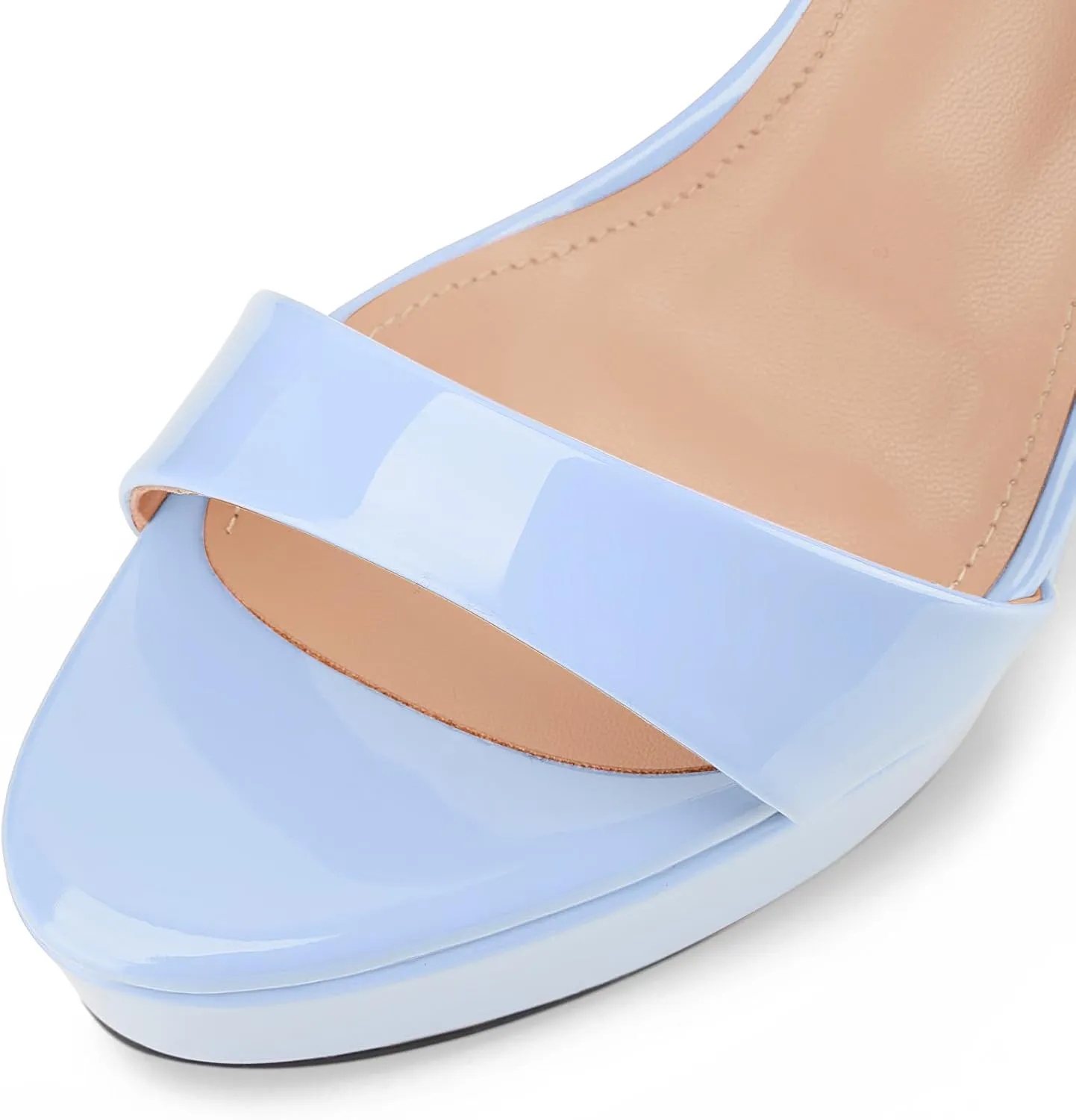 Women's Chunky High Heel Platform Sandals Open Peep Toe Ankle Strap Dress Strappy Heels with Single Cross Strap Buckle for Ladies Sexy Wedding 5 Inch