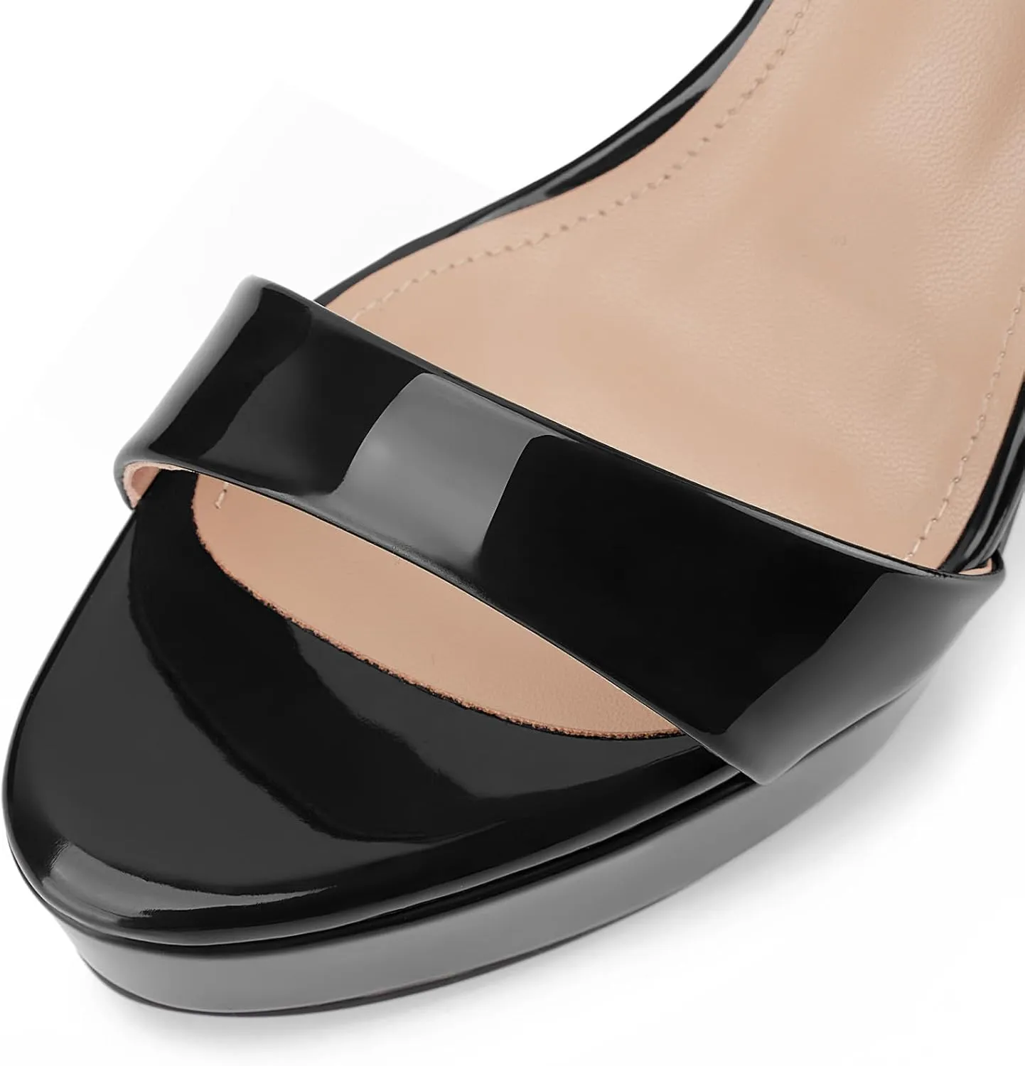 Women's Chunky High Heel Platform Sandals Open Peep Toe Ankle Strap Dress Strappy Heels with Single Cross Strap Buckle for Ladies Sexy Wedding 5 Inch