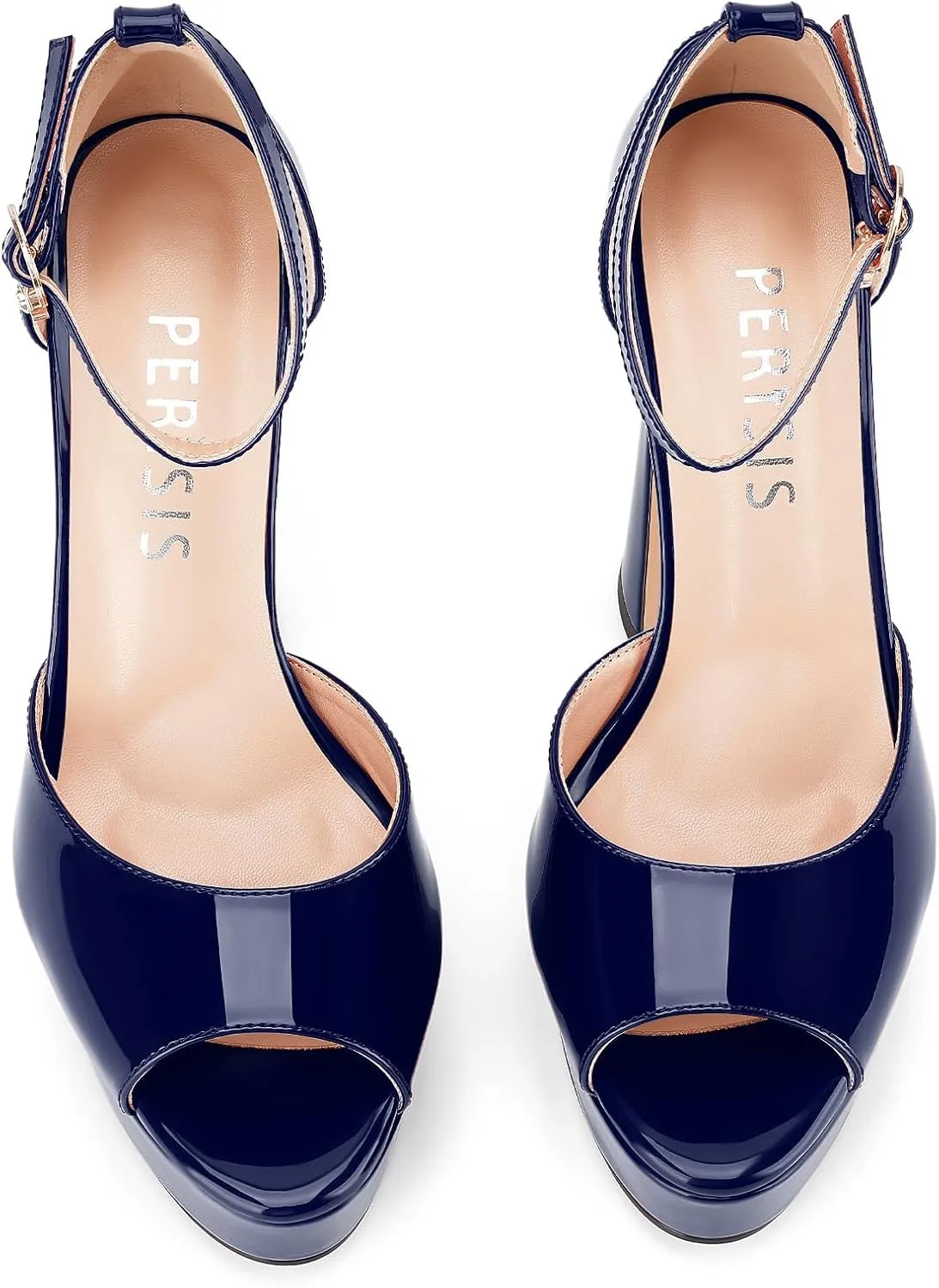 Women's Chunky Platform Heels Patent Leather Block Heeled Sandals Open Peep Toe Dressy Shoes with Ankle Strap Buckle and Rhinestone for Ladies Sexy Summer 5 Inch