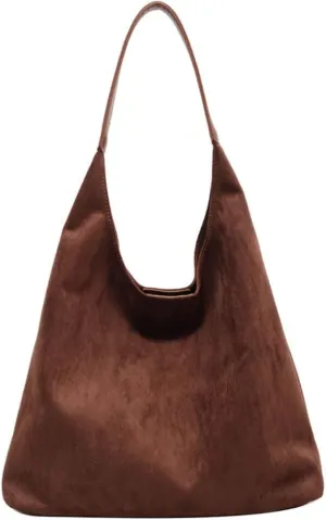 Women's Coffee Brown Faux Suede Hobo Bag, 14.17" x 12.2" x 5.12"