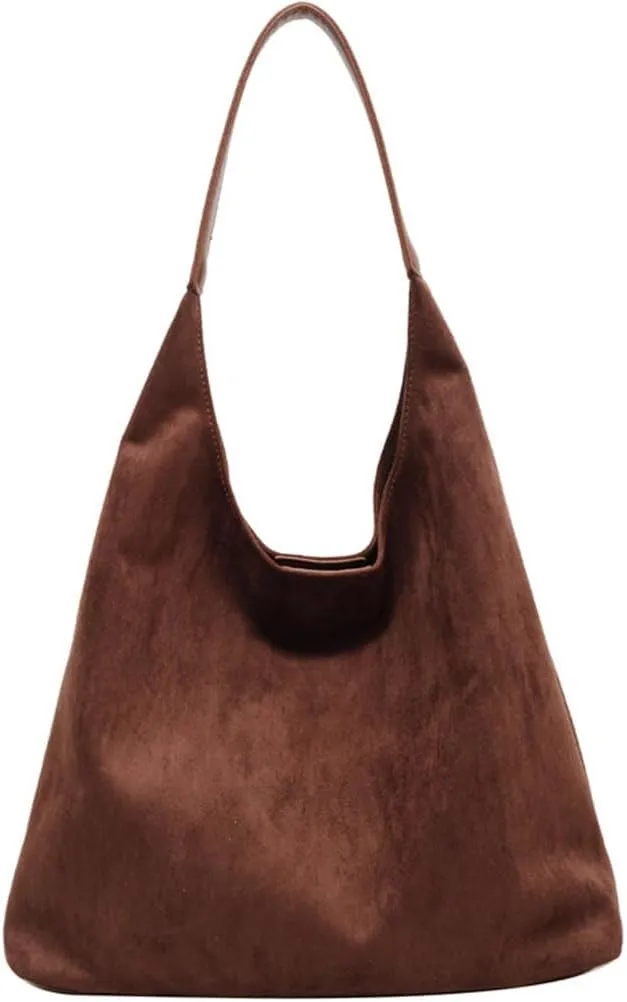 Women's Coffee Brown Faux Suede Hobo Bag, 14.17" x 12.2" x 5.12"