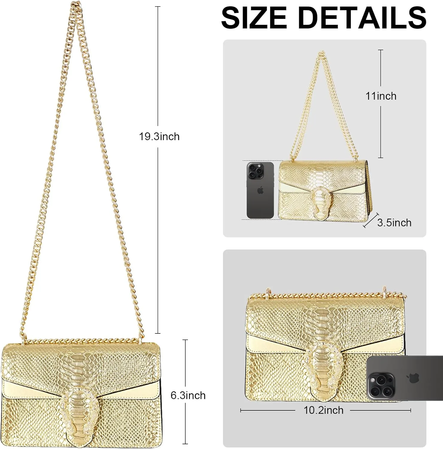 Women's Crossbody Shoulder Bag Snake Print Satchel Purse Leather Chain Clutch Evening Handbag