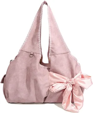 Women's Cute Bowknot Satin Sling Soft Leather Underarm Handbag Tote Bag Large Shoulder Bag Purses for Women