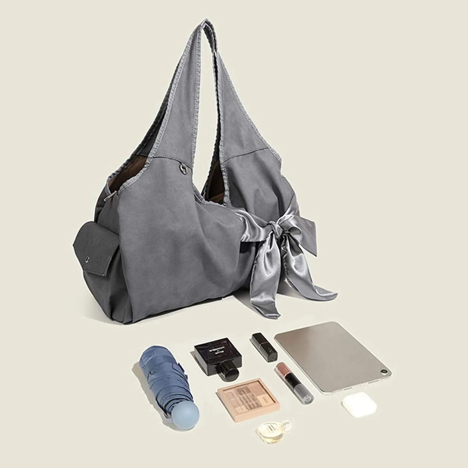 Women's Cute Bowknot Satin Sling Soft Leather Underarm Handbag Tote Bag Large Shoulder Bag Purses for Women