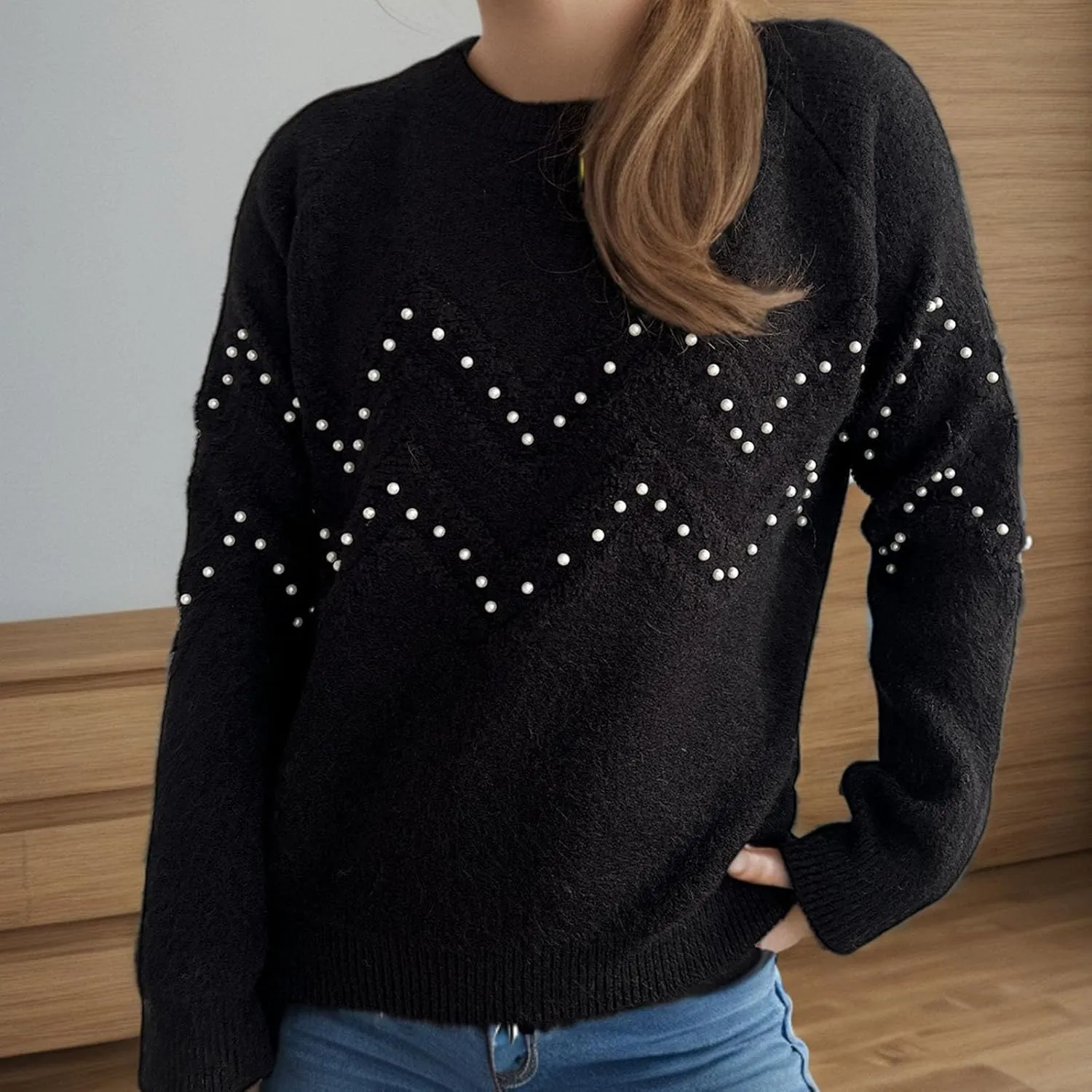 Womens Fall Fashion Sweaters 2024 Long Sleeve Crewneck Knitted Pullover Tops Embroidered Boho Tunic Sweater