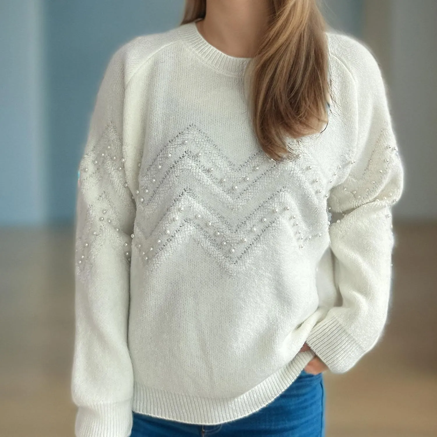 Womens Fall Fashion Sweaters 2024 Long Sleeve Crewneck Knitted Pullover Tops Embroidered Boho Tunic Sweater
