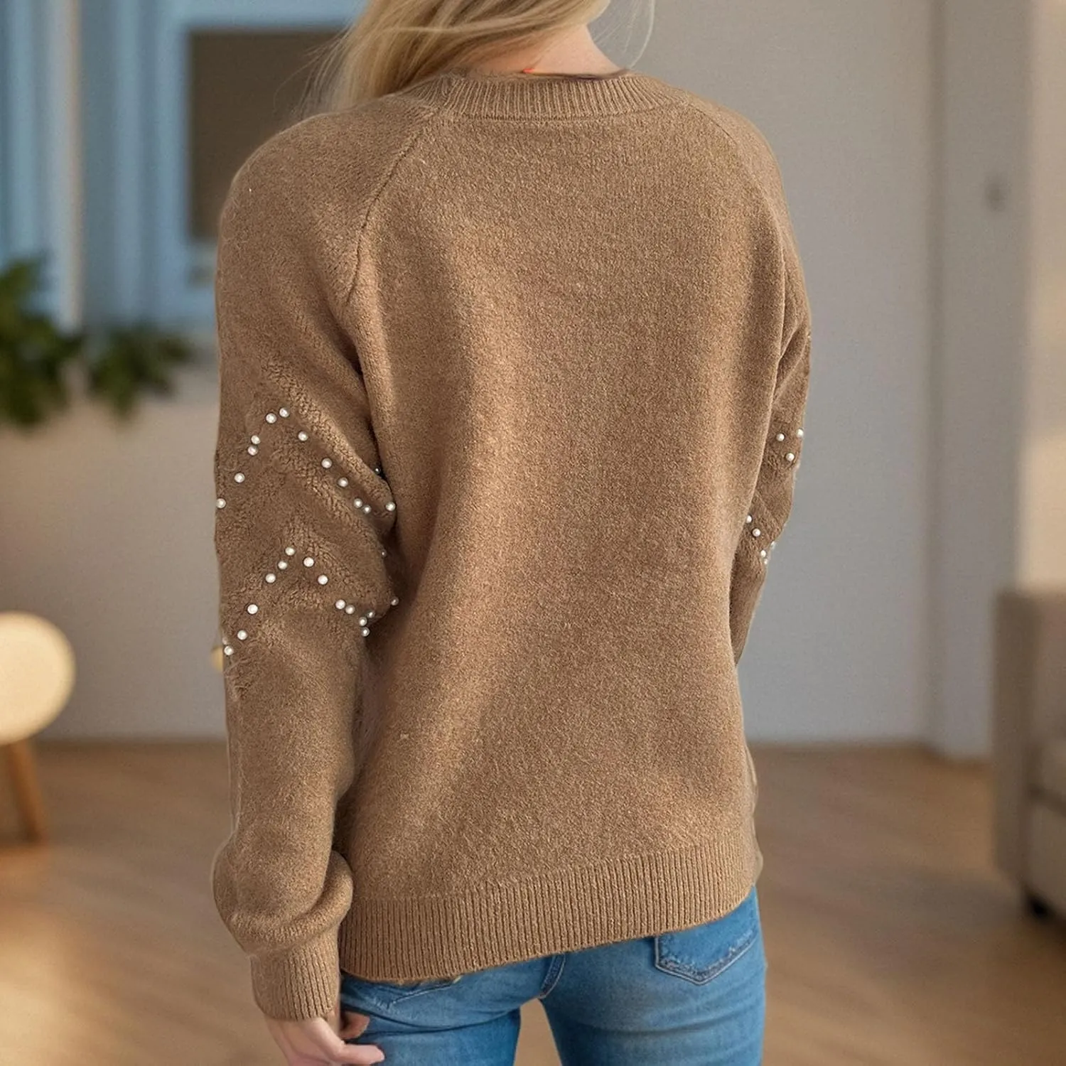 Womens Fall Fashion Sweaters 2024 Long Sleeve Crewneck Knitted Pullover Tops Embroidered Boho Tunic Sweater