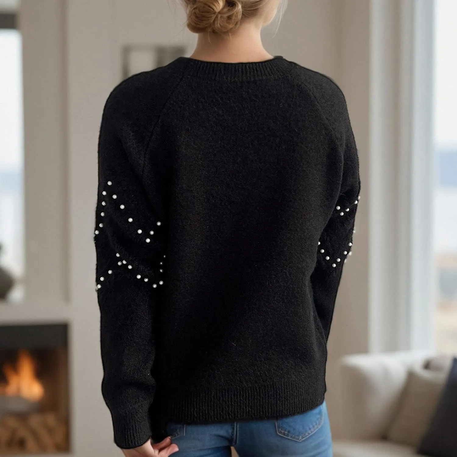 Womens Fall Fashion Sweaters 2024 Long Sleeve Crewneck Knitted Pullover Tops Embroidered Boho Tunic Sweater