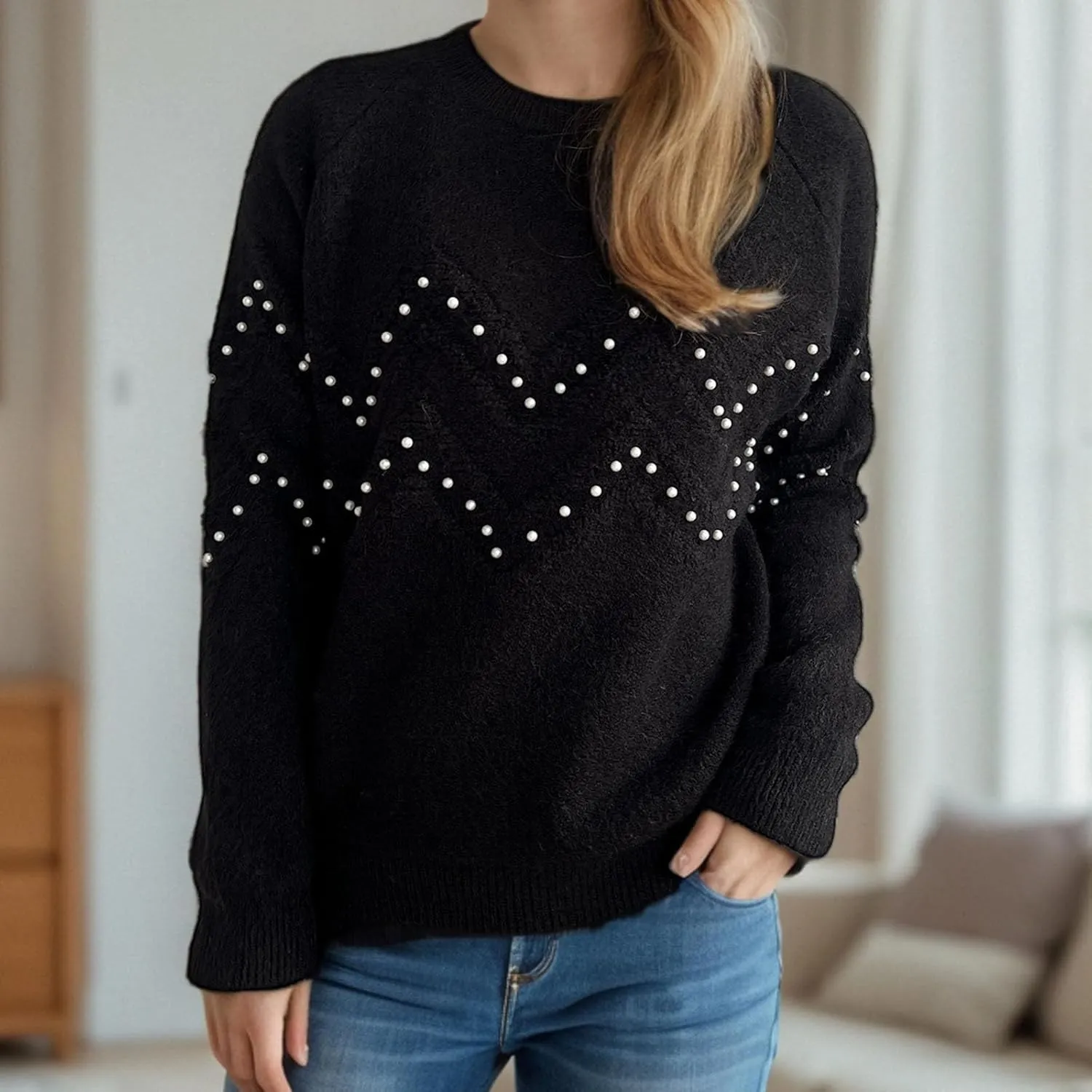 Womens Fall Fashion Sweaters 2024 Long Sleeve Crewneck Knitted Pullover Tops Embroidered Boho Tunic Sweater