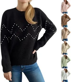 Womens Fall Fashion Sweaters 2024 Long Sleeve Crewneck Knitted Pullover Tops Embroidered Boho Tunic Sweater