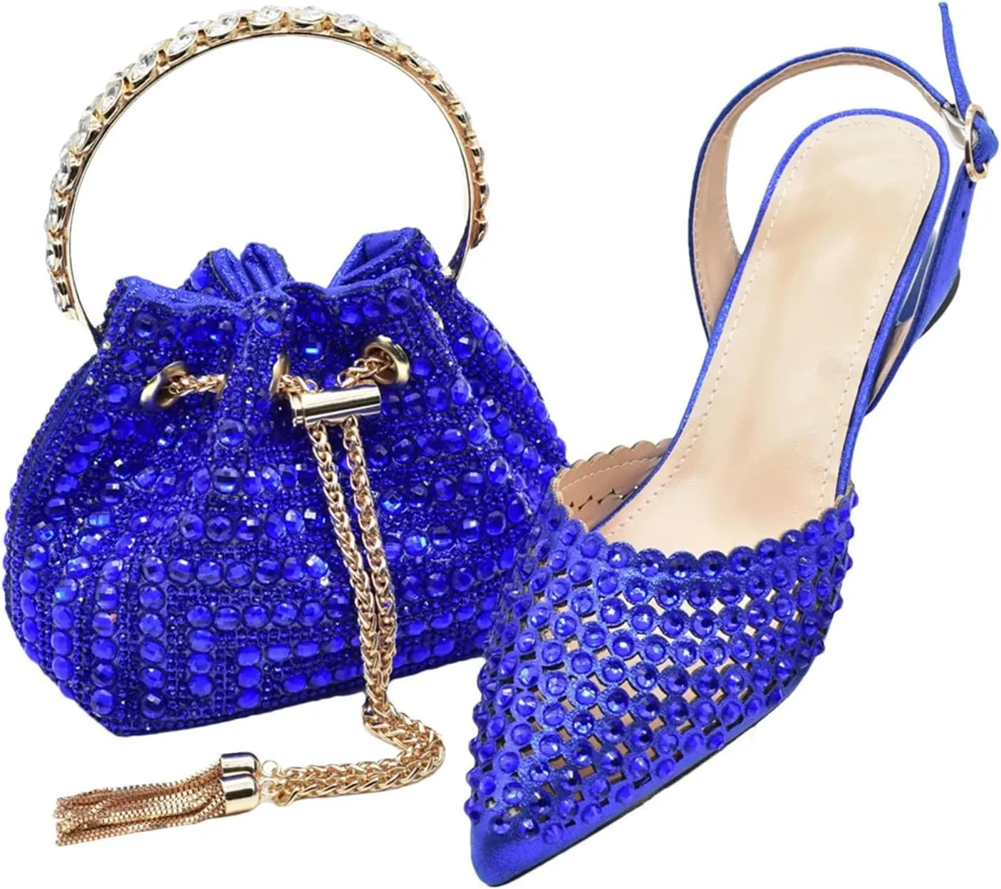 Women's Gold-Tone Nigerian Wedding Shoe & Bag Set - Luxury Rhinestone-Embellished Party Collection