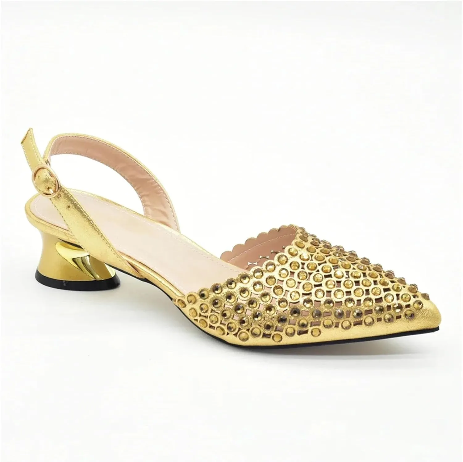 Women's Gold-Tone Nigerian Wedding Shoe & Bag Set - Luxury Rhinestone-Embellished Party Collection