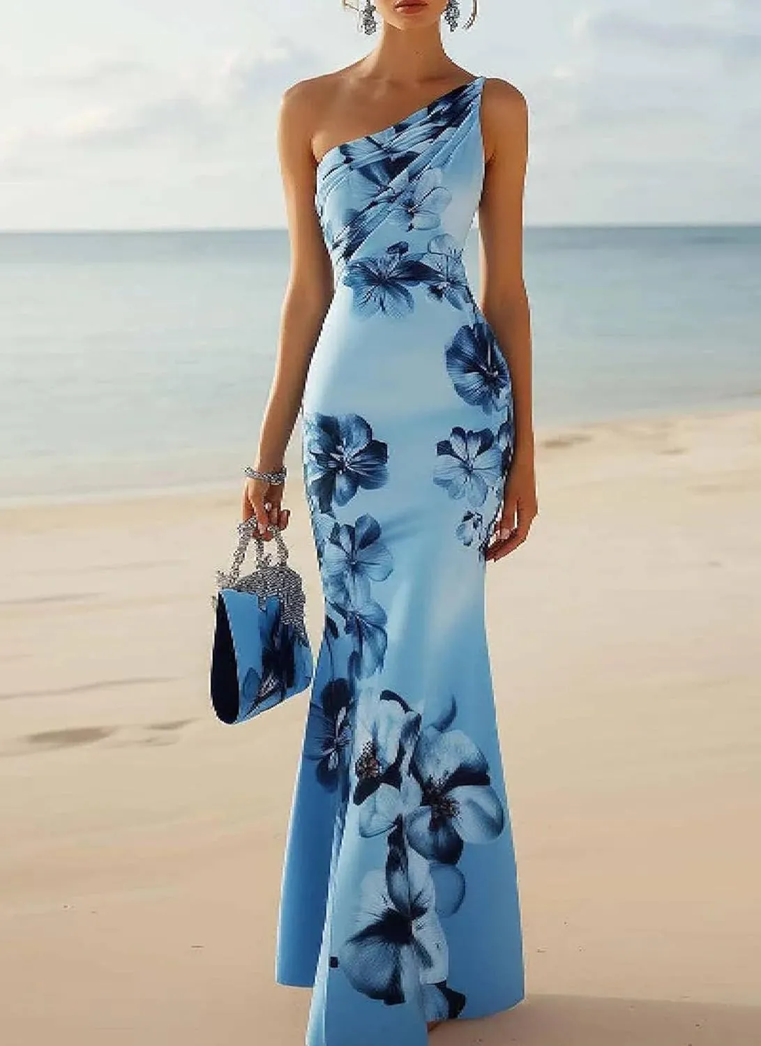 Womens Gorgeous V-Neck Bodycon Floral Dress 2025 Fashion Slim Fit Sleeveless High Waist A Line Wedding Guest Maxi Dress