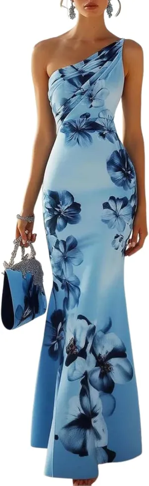 Womens Gorgeous V-Neck Bodycon Floral Dress 2025 Fashion Slim Fit Sleeveless High Waist A Line Wedding Guest Maxi Dress