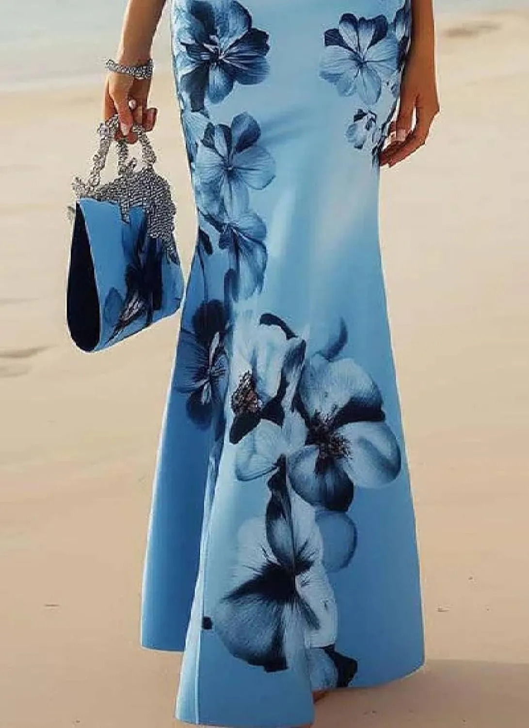Womens Gorgeous V-Neck Bodycon Floral Dress 2025 Fashion Slim Fit Sleeveless High Waist A Line Wedding Guest Maxi Dress