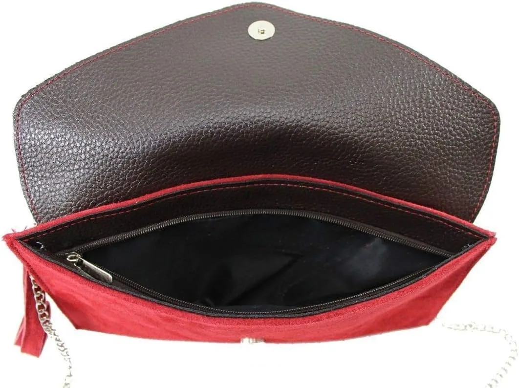 Womens Ladies Real Suede Leather Envelope Clutch Evening Shoulder Chain Bag