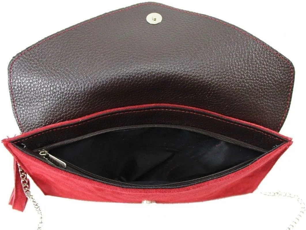 Womens Ladies Real Suede Leather Envelope Clutch Evening Shoulder Chain Bag