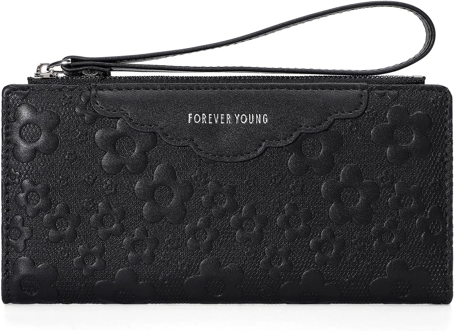 Women's Leather Wallet, Large Capacity Clutch with Phone Holder, Floral Embossed Design, Elegant Travel Purse Wristlet