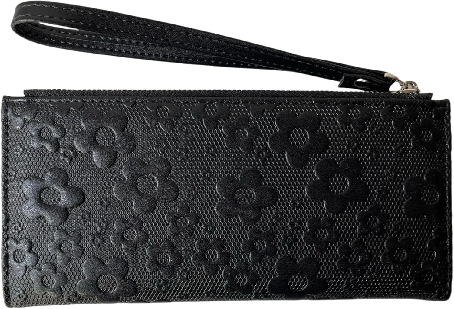 Women's Leather Wallet, Large Capacity Clutch with Phone Holder, Floral Embossed Design, Elegant Travel Purse Wristlet