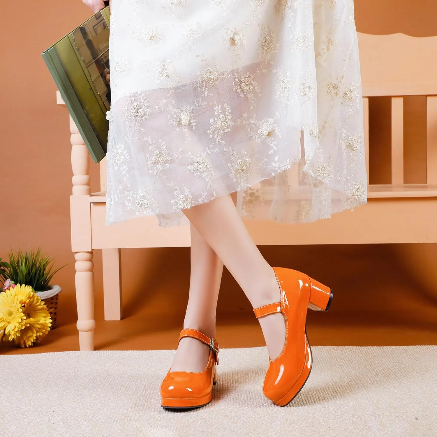 Womens Lolita Shoes Patent Leather Mary Jane Platform Chunky Heeled Pumps