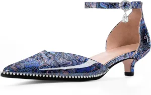 Women's Low Kitten Heel Pointed Toe Pumps Ankle Strap Patent Leather Prom Wedding Dress Shoes