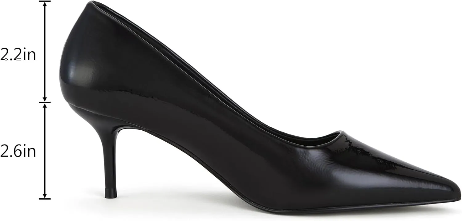 Women's Low Kitten Heels 2.6 Inch Closed Pointed Toe Heels Shoes Slip On Classic Office Dress Pumps