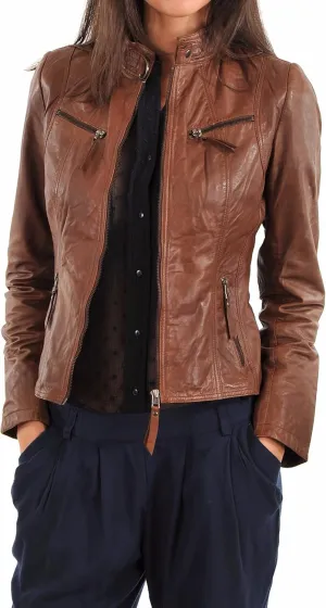 Women's Motorcycle Genuine Leather Jacket - Lambskin Leather Jacket Woman - Real Leather Jackets for Women