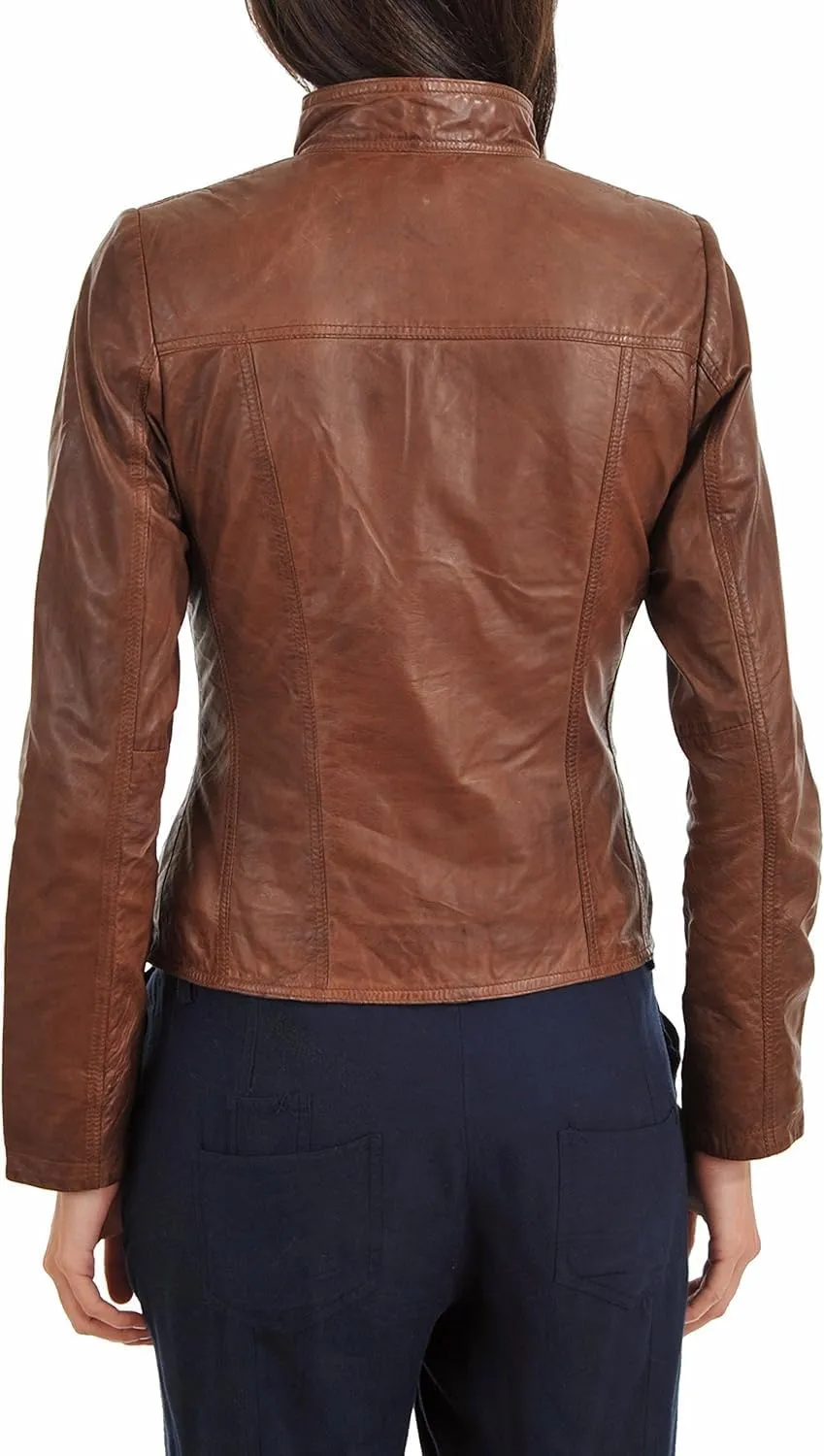 Women's Motorcycle Genuine Leather Jacket - Lambskin Leather Jacket Woman - Real Leather Jackets for Women