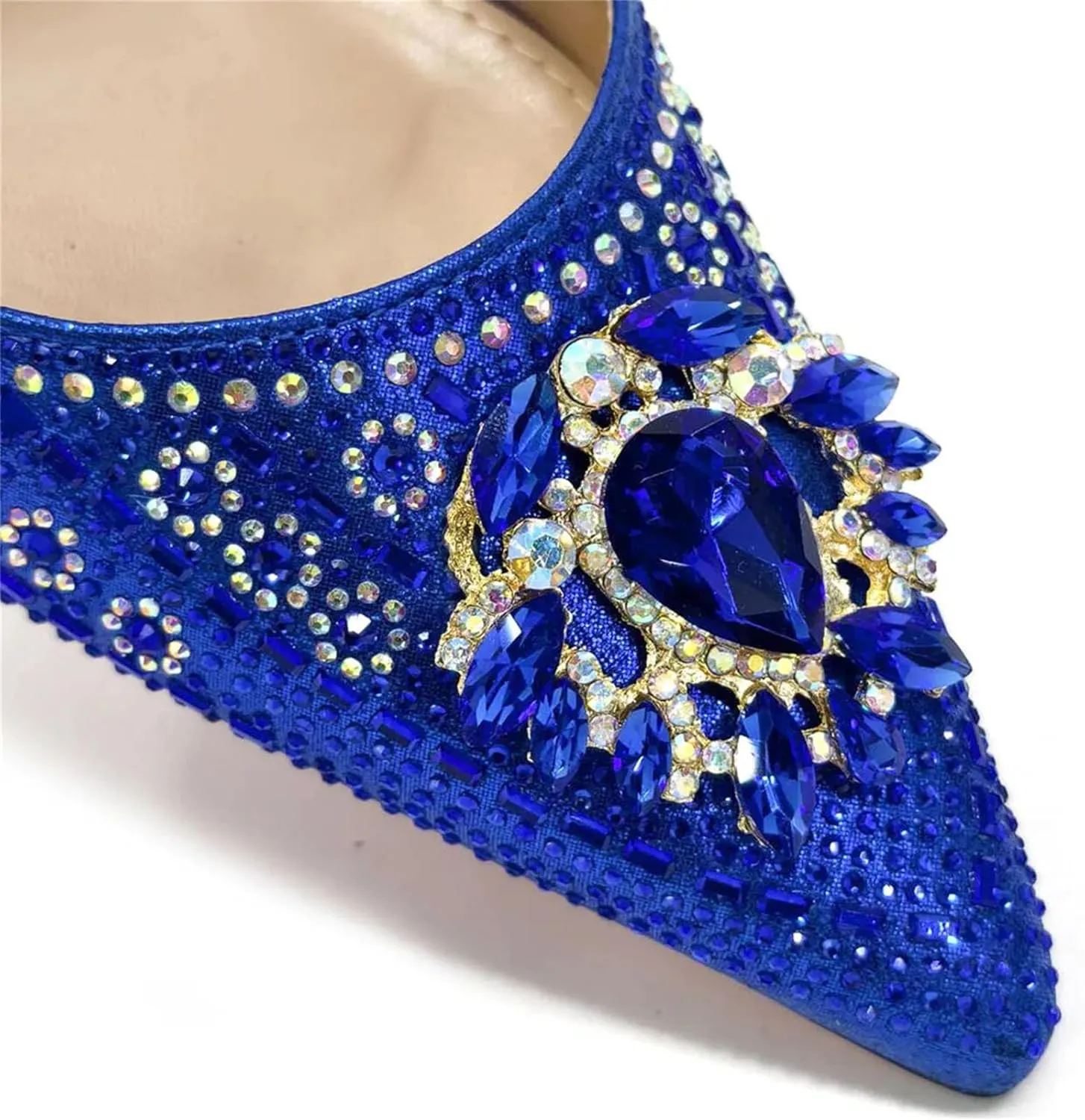 Women's Nigerian Blue Bridal Set - Rhinestone-Embellished Pumps & Beaded Clutch for Traditional Weddings