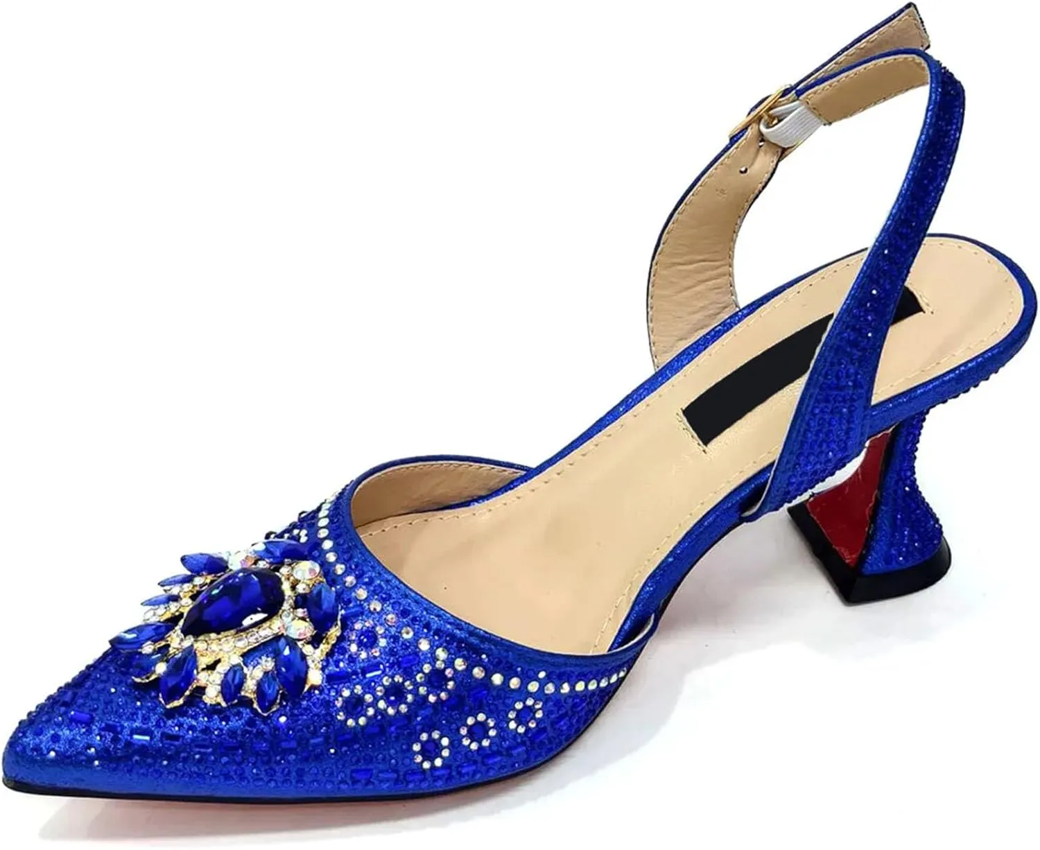 Women's Nigerian Blue Bridal Set - Rhinestone-Embellished Pumps & Beaded Clutch for Traditional Weddings