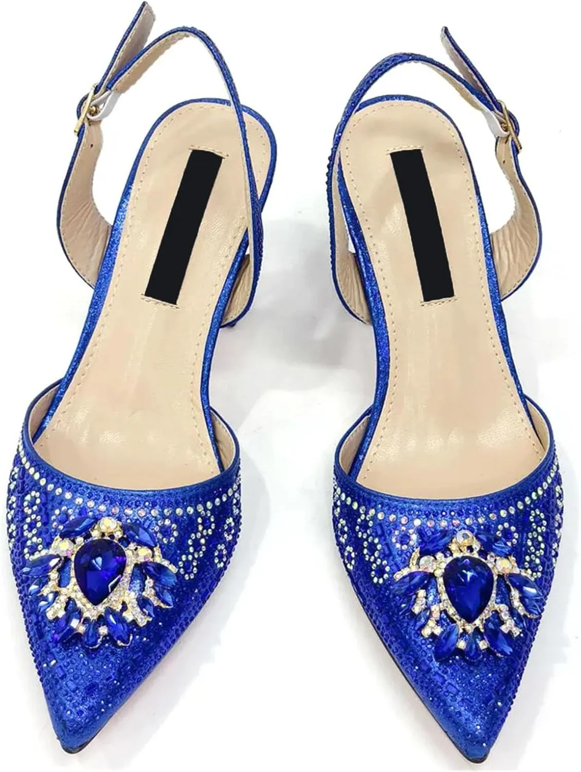 Women's Nigerian Blue Bridal Set - Rhinestone-Embellished Pumps & Beaded Clutch for Traditional Weddings