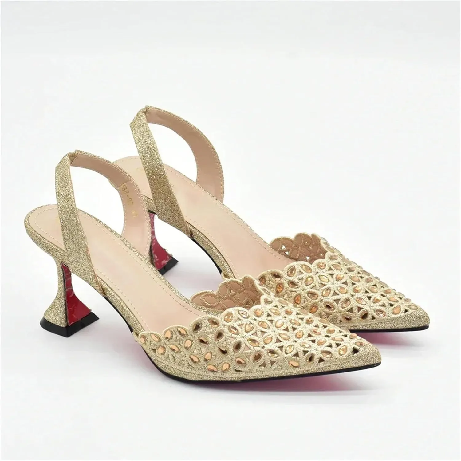 Women's Nigerian Bride Luxury Set - High Heel Italian Shoes & Rhinestone-Embellished Wedding Bag