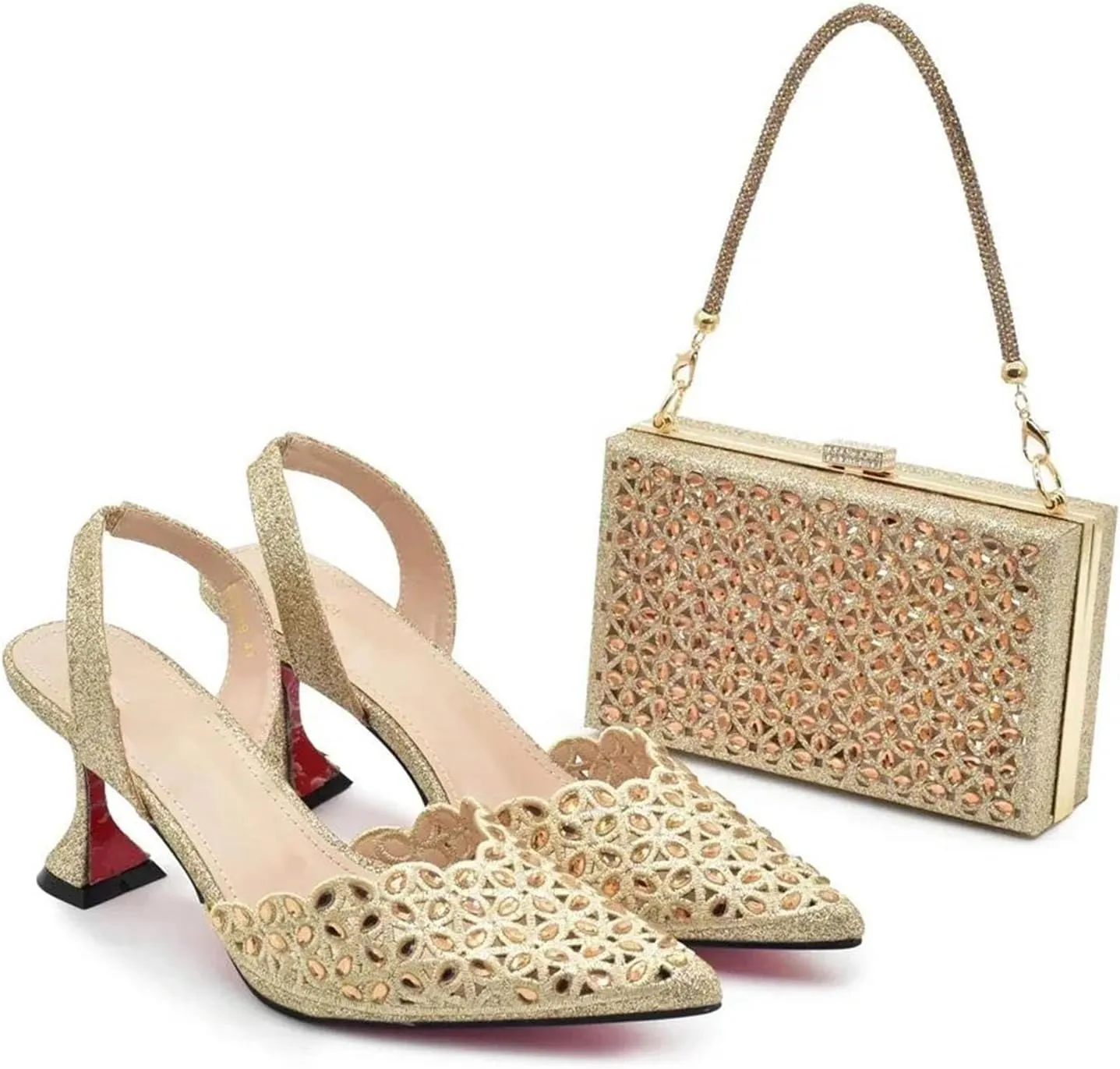 Women's Nigerian Bride Luxury Set - High Heel Italian Shoes & Rhinestone-Embellished Wedding Bag