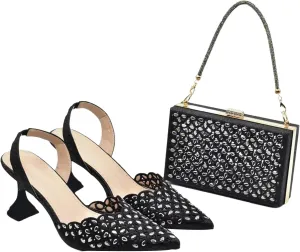 Women's Nigerian Bride Luxury Set - High Heel Italian Shoes & Rhinestone-Embellished Wedding Bag