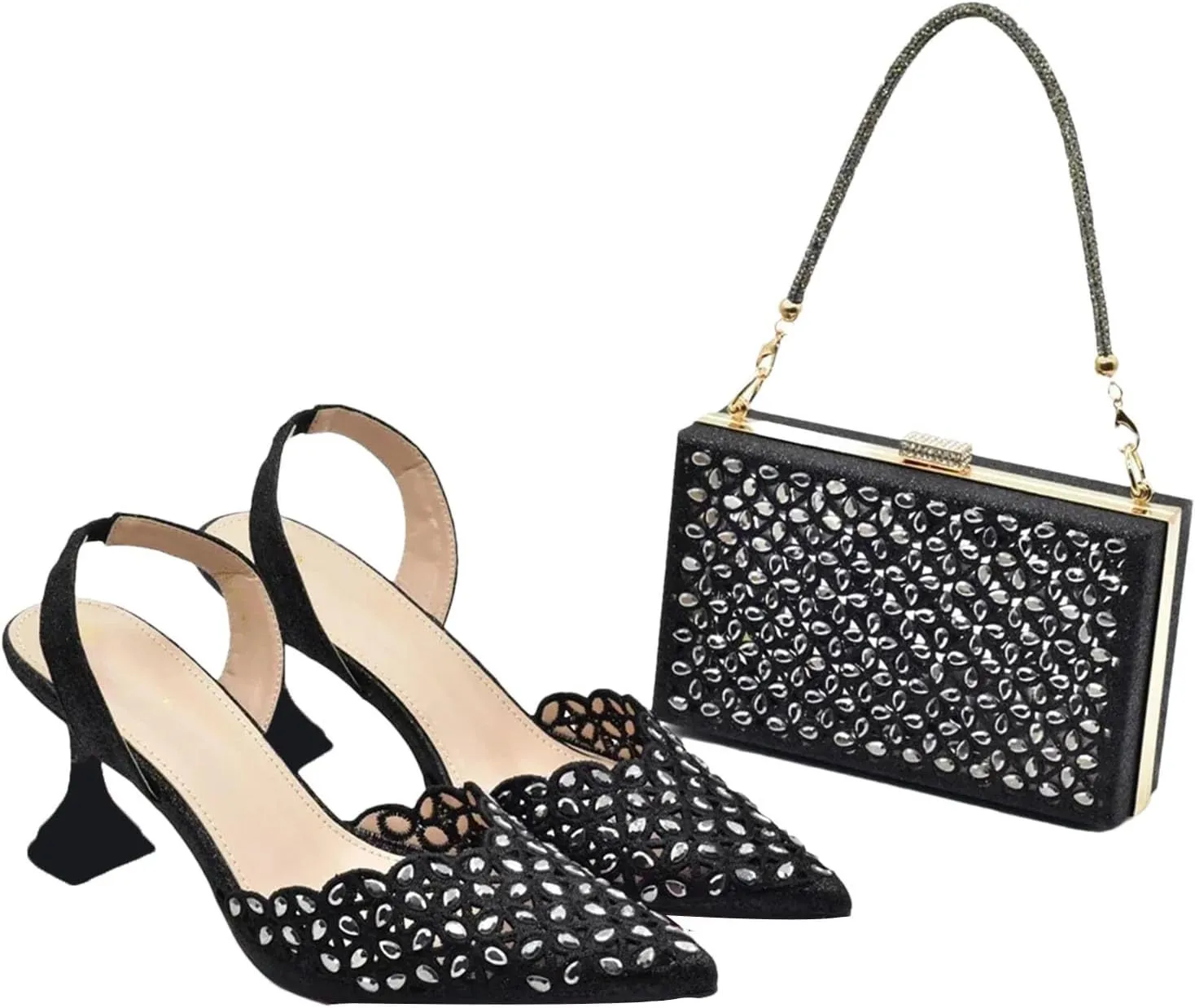 Women's Nigerian Bride Luxury Set - High Heel Italian Shoes & Rhinestone-Embellished Wedding Bag